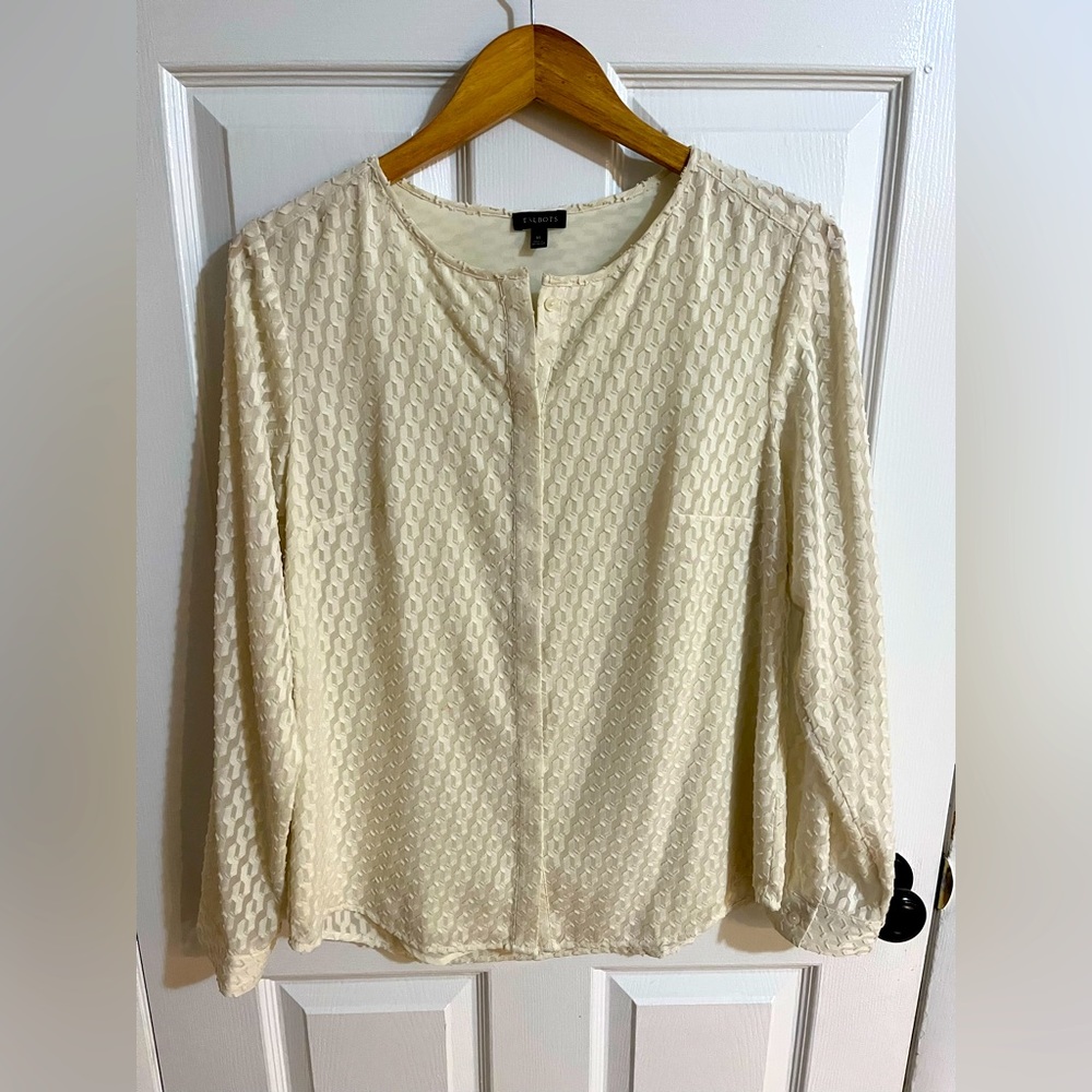 Talbots Cream Textured Button-Up Blouse Size 10 - image 2